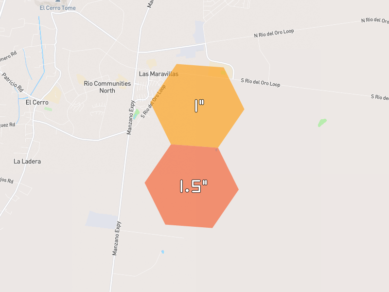 Hail map of Los Lunas, NM on Jul 28, 2026, hail up to 1.5"