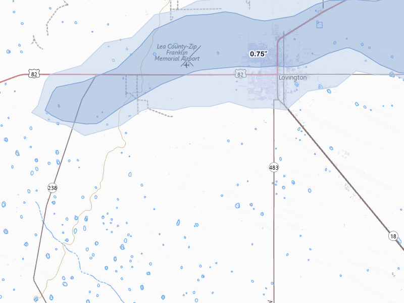 NEXRAD radar-signature map of the hail storm over Lovington, NM on May 25, 2026