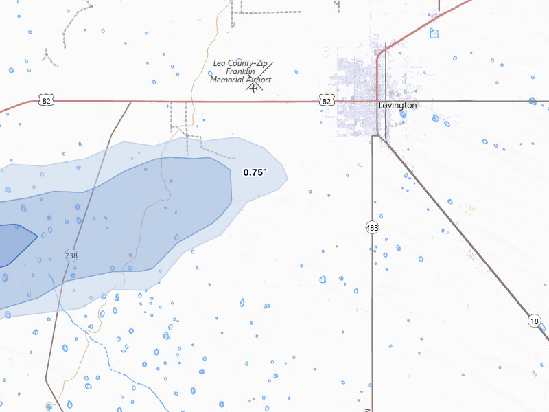 NEXRAD radar-signature map of the hail storm over Lovington, NM on Jun 5, 2026