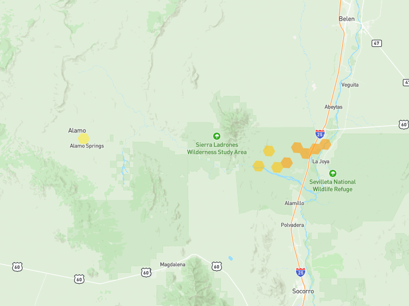 Hail map of Magdalena, NM on Jun 26, 2026, hail up to 1.25"
