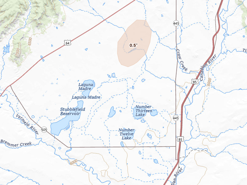 Radar-estimated hail-size map of the storm over Maxwell, NM on Aug 19, 2026