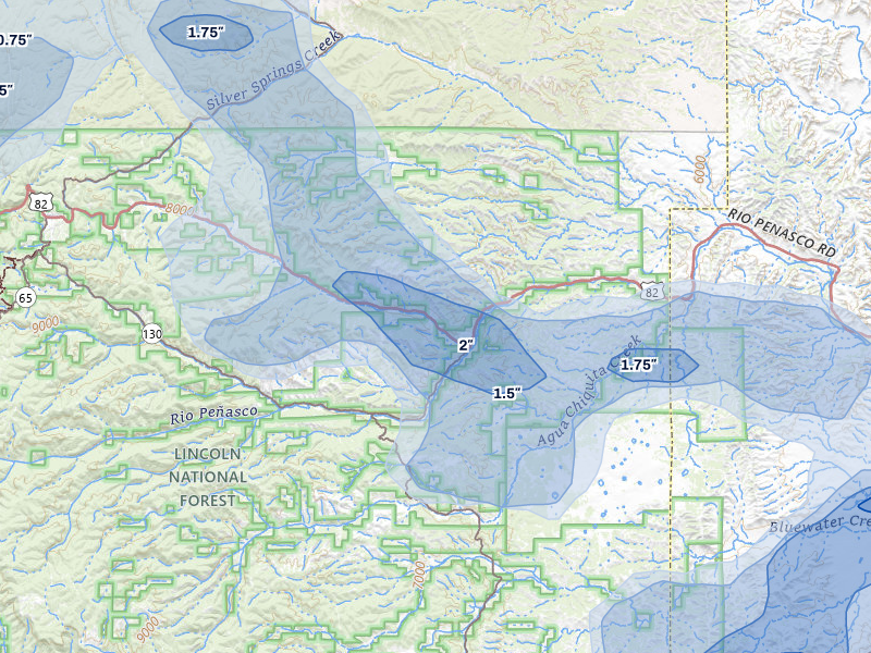 NEXRAD radar-signature map of the hail storm over Mayhill, NM on Jun 2, 2026