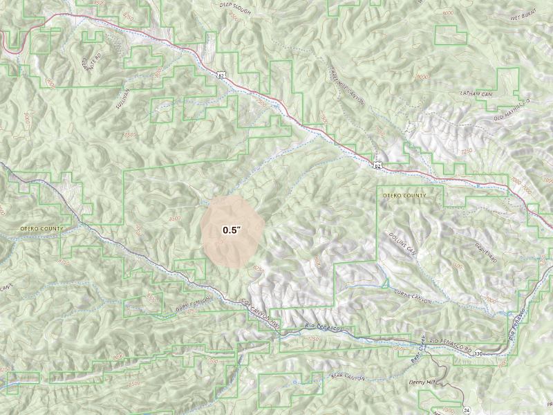 Radar-estimated hail-size map of the storm over Mayhill, NM