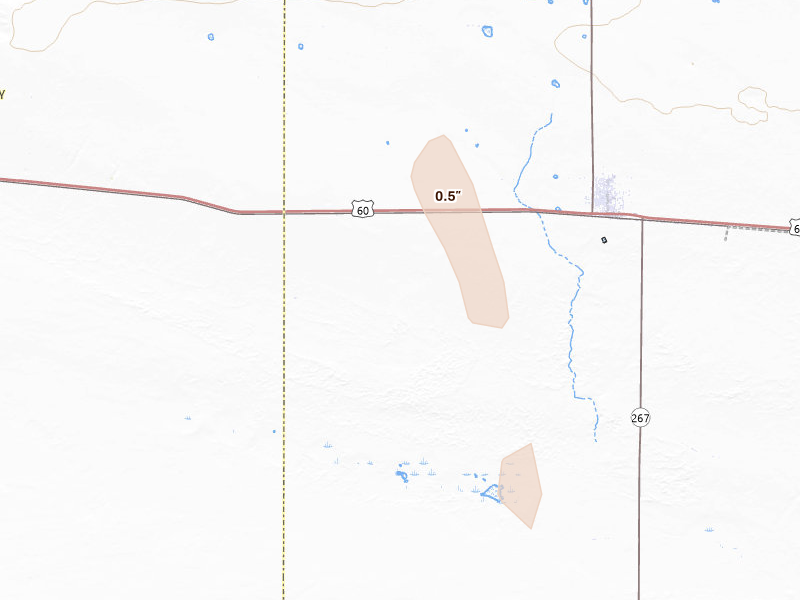 Radar-estimated hail-size map of the storm over Melrose, NM on Jun 2, 2026