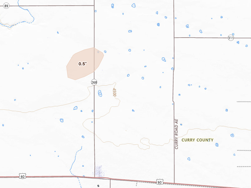 Radar-estimated hail-size map of the storm over Melrose, NM on Aug 20, 2026