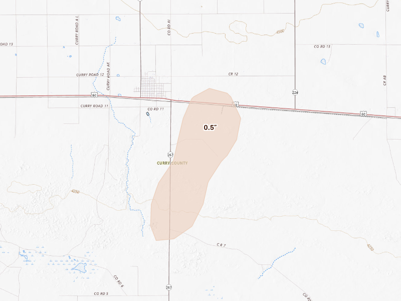 Radar-estimated hail-size map of the storm over Melrose, NM