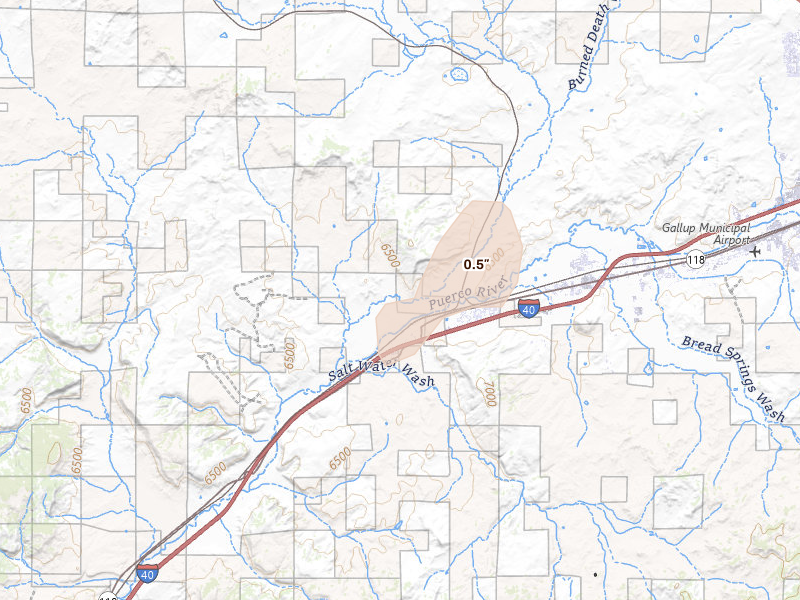 Radar-estimated hail-size map of the storm over Mentmore, NM on Jun 26, 2026