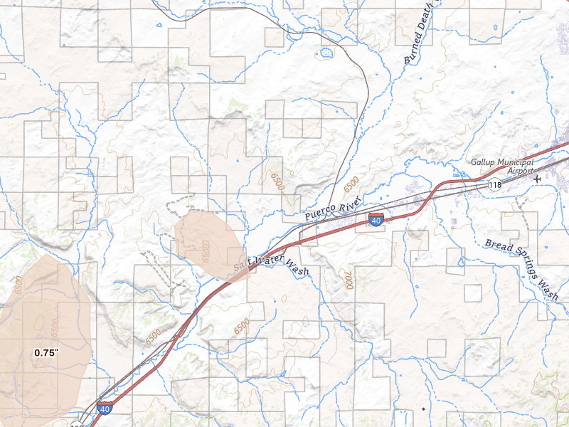 Radar-estimated hail-size map of the storm over Mentmore, NM on Jul 18, 2026