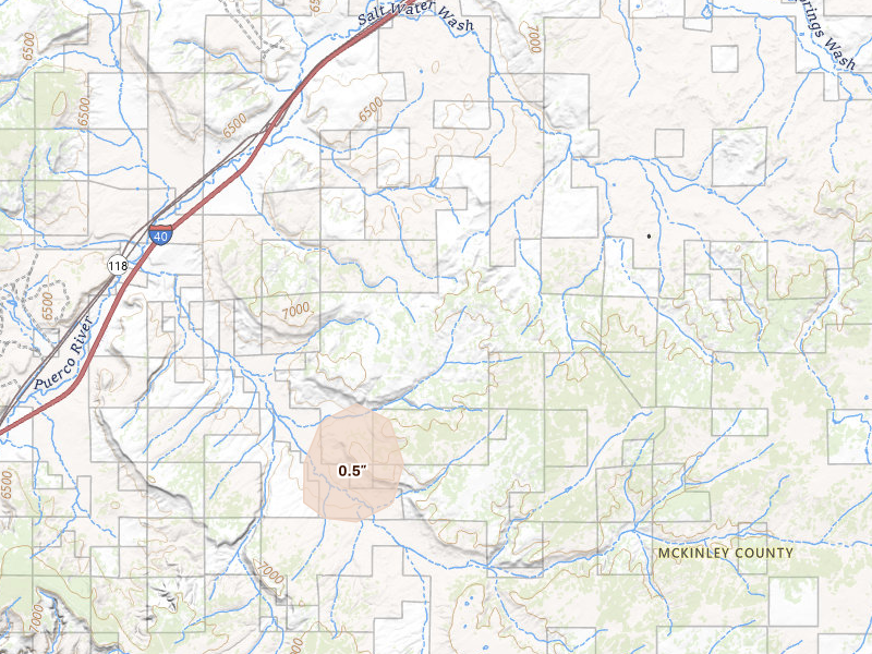 Radar-estimated hail-size map of the storm over Mentmore, NM on Aug 8, 2026