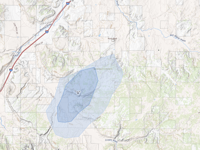 NEXRAD radar-signature map of the hail storm over Mentmore, NM on Aug 8, 2026