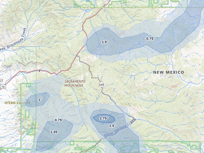 NEXRAD radar-signature map of the hail over Mescalero, NM
