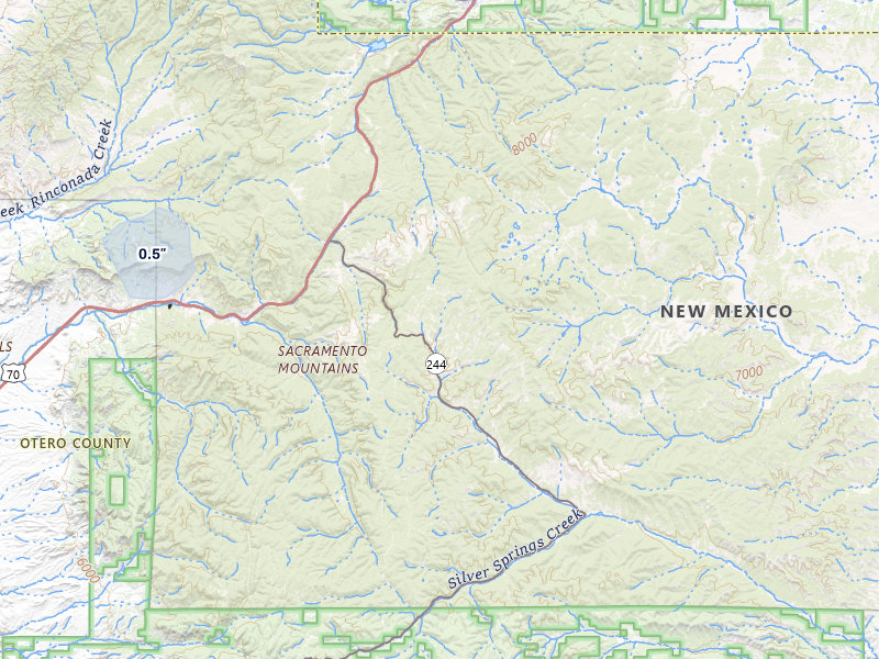 NEXRAD radar-signature map of the hail over Mescalero, NM