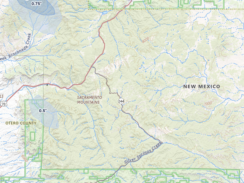 NEXRAD radar-signature map of the hail storm over Mescalero, NM on Jul 29, 2026