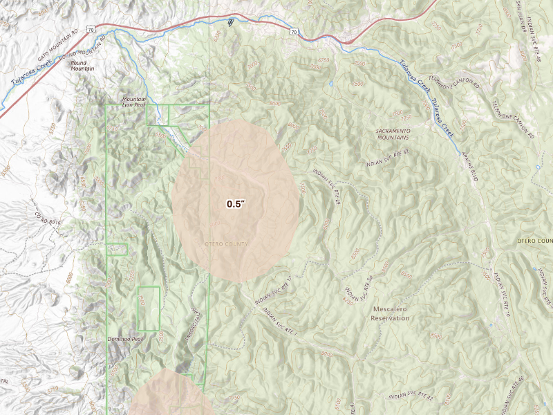 Radar-estimated hail-size map of the storm over Mescalero, NM