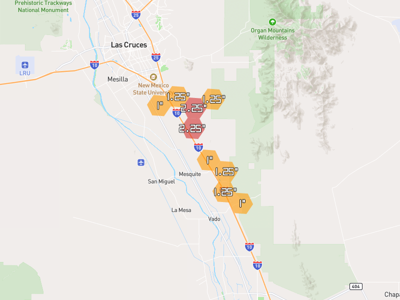 Hail map of Mesilla Park, NM on Jun 4, 2026, hail up to 2.25"