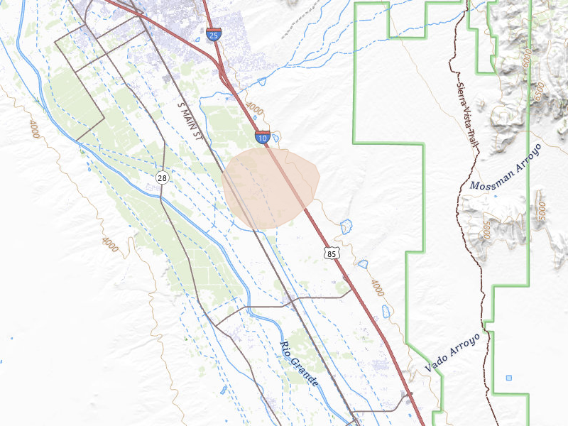 Radar-estimated hail-size map of the storm over Mesilla Park, NM on Jul 19, 2026