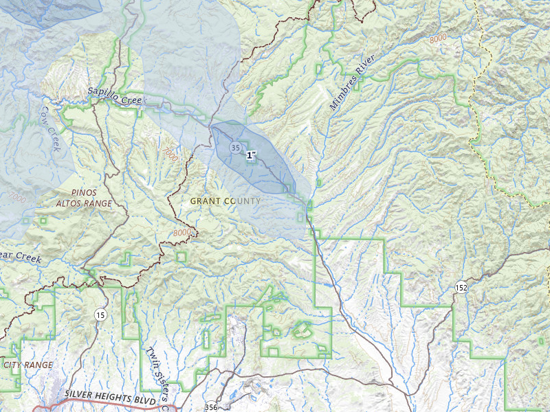 NEXRAD radar-signature map of the hail storm over Mimbres, NM on Jul 28, 2026