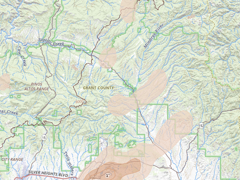 Radar-estimated hail-size map of the storm over Mimbres, NM on Aug 1, 2026
