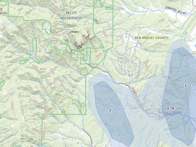 NEXRAD radar-signature map of the hail storm over Montezuma, NM on Jul 24, 2026