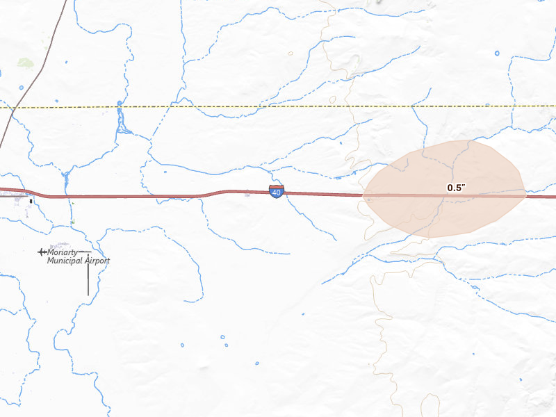 Radar-estimated hail-size map of the storm over Moriarty, NM on Jun 12, 2026