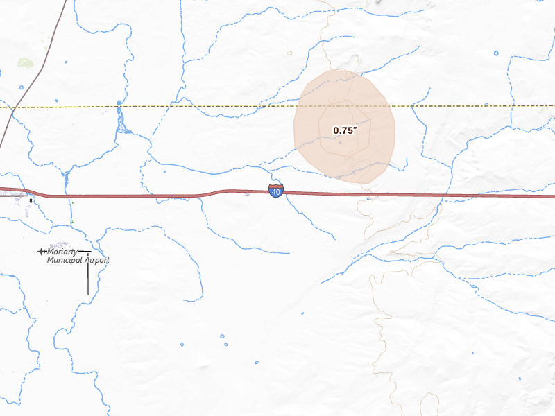 Radar-estimated hail-size map of the storm over Moriarty, NM on Jul 31, 2026