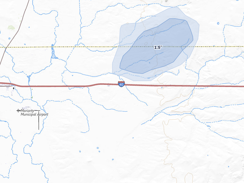 NEXRAD radar-signature map of the hail storm over Moriarty, NM on Jul 31, 2026