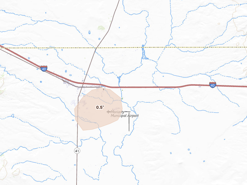 Radar-estimated hail-size map of the storm over Moriarty, NM on Aug 20, 2026