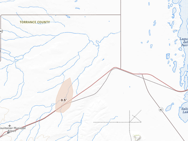 Radar-estimated hail-size map of the storm over Mountainair, NM on Jun 2, 2026