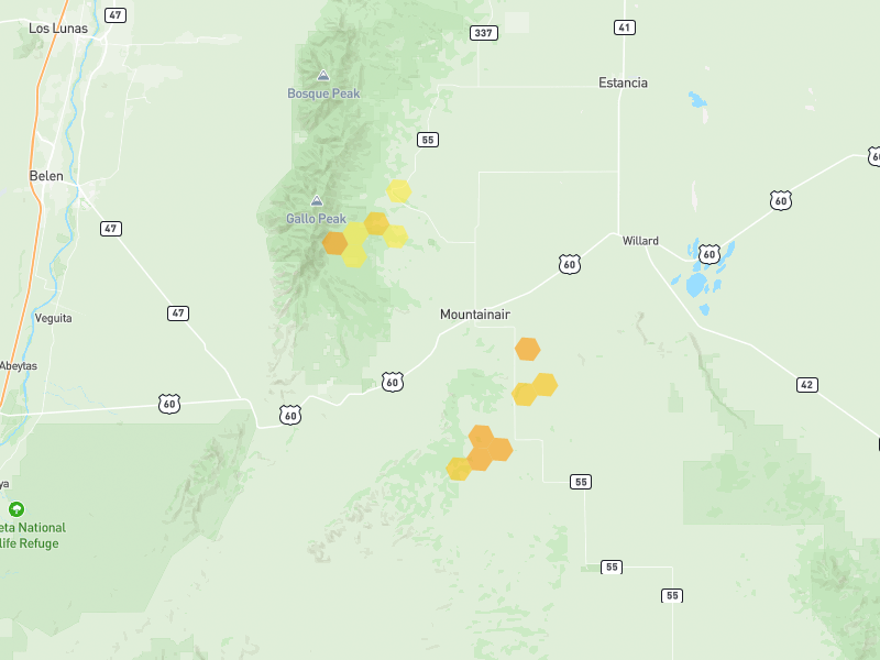 Hail map of Mountainair, NM on Jun 3, 2026, hail up to 1.25"