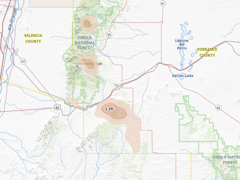Radar-estimated hail-size map of the storm over Mountainair, NM on Jun 18, 2026