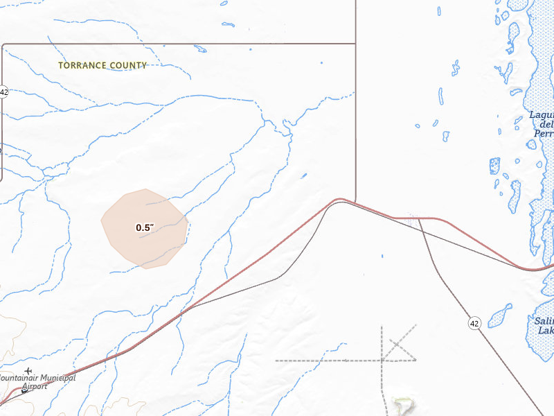 Radar-estimated hail-size map of the storm over Mountainair, NM on Jul 27, 2026