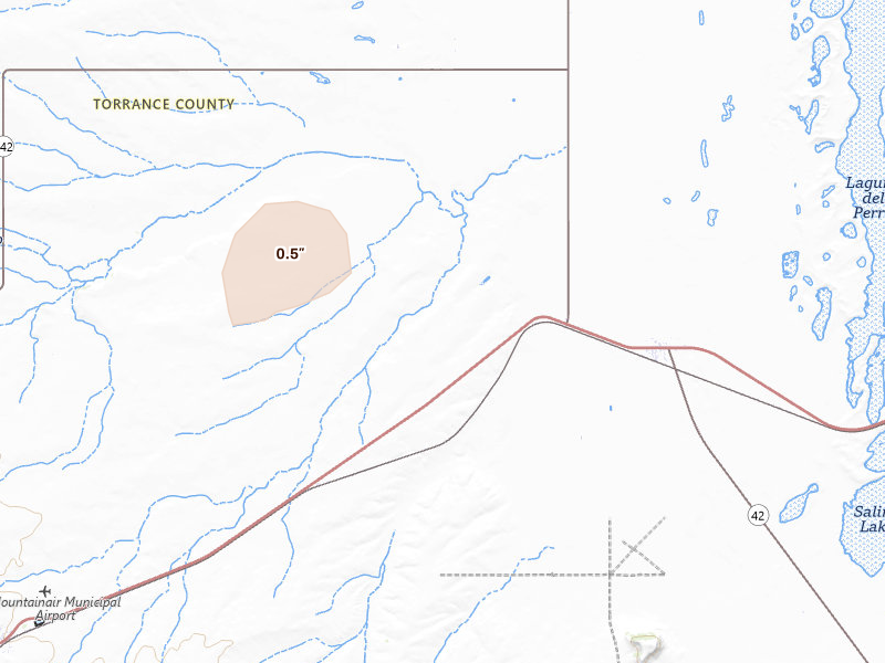 Radar-estimated hail-size map of the storm over Mountainair, NM on Jul 28, 2026