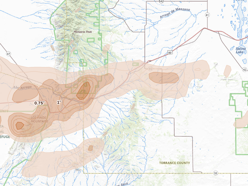 Radar-estimated hail-size map of the storm over Mountainair, NM