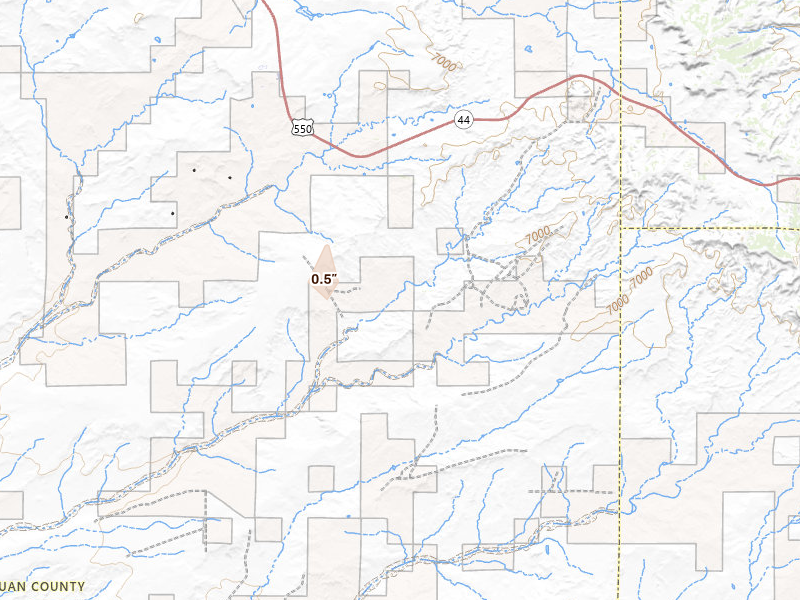 Radar-estimated hail-size map of the storm over Nageezi, NM on Jul 21, 2026
