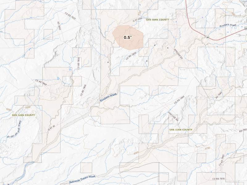 Radar-estimated hail-size map of the storm over Nageezi, NM on Sep 16, 2026