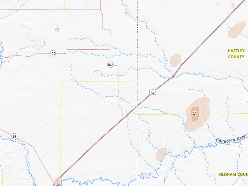 Radar-estimated hail-size map of the storm over Nara Visa, NM on Apr 10, 2026