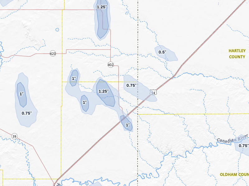 NEXRAD radar-signature map of the hail storm over Nara Visa, NM on Jul 5, 2026