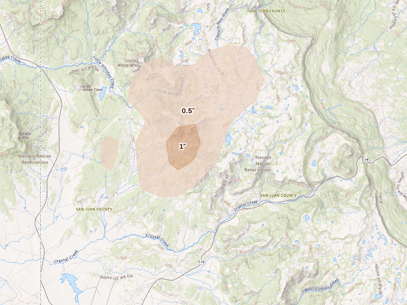 Radar-estimated hail-size map of the storm over Navajo, NM