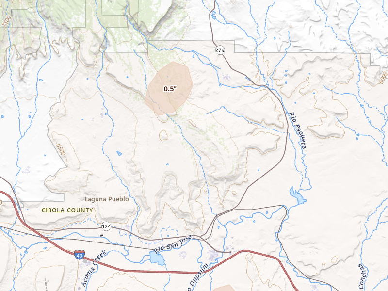 Radar-estimated hail-size map of the storm over New Laguna, NM on Jul 28, 2026