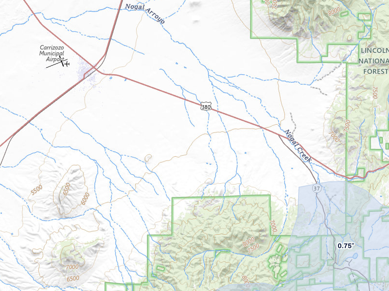NEXRAD radar-signature map of the hail storm over Nogal, NM on Jul 11, 2026