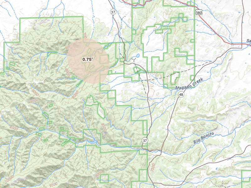 Radar-estimated hail-size map of the storm over Nogal, NM