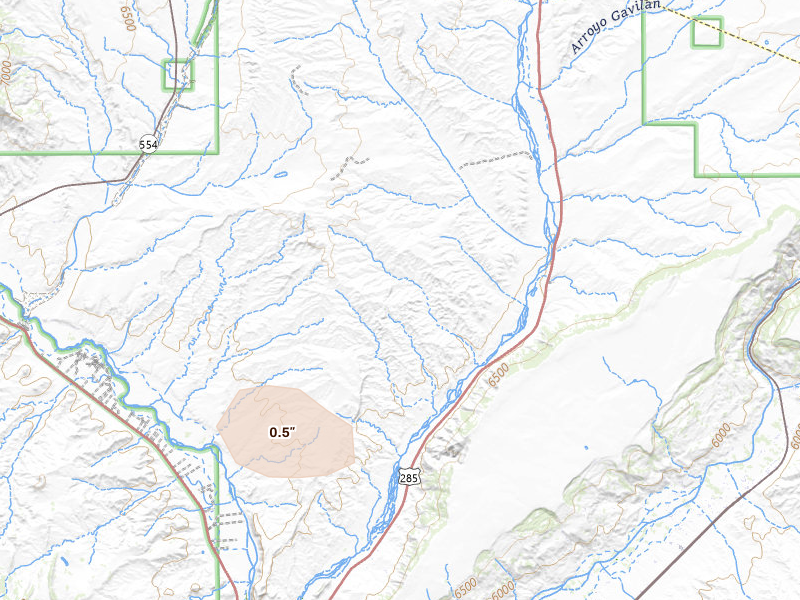 Radar-estimated hail-size map of the storm over Ojo Caliente, NM on Aug 19, 2026