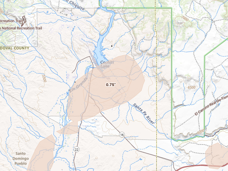 Radar-estimated hail-size map of the storm over Pena Blanca, NM on Jul 20, 2026