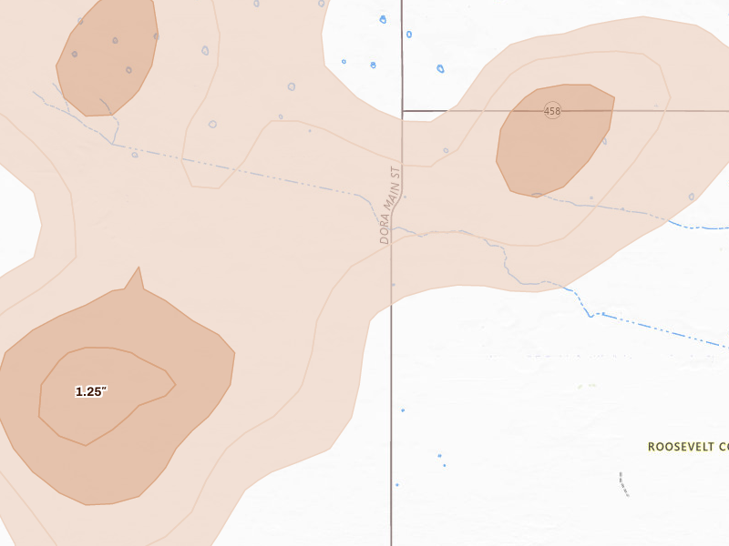 Radar-estimated hail-size map of the storm over Pep, NM on Jun 24, 2026