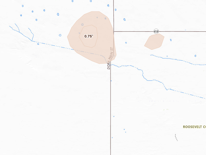 Radar-estimated hail-size map of the storm over Pep, NM on Jul 2, 2026