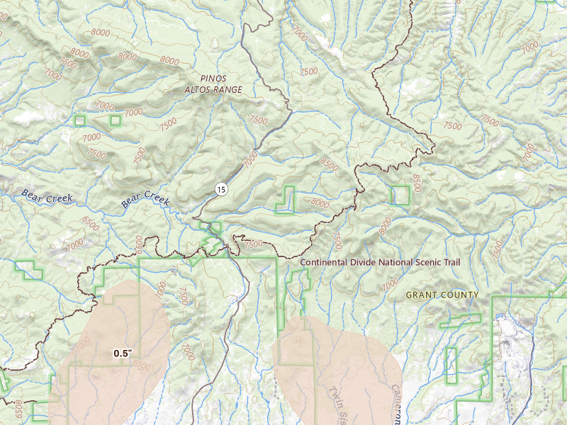 Radar-estimated hail-size map of the storm over Pinos Altos, NM on Jun 5, 2026