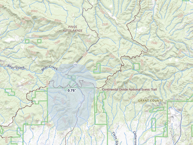 NEXRAD radar-signature map of the hail storm over Pinos Altos, NM on Jul 30, 2026