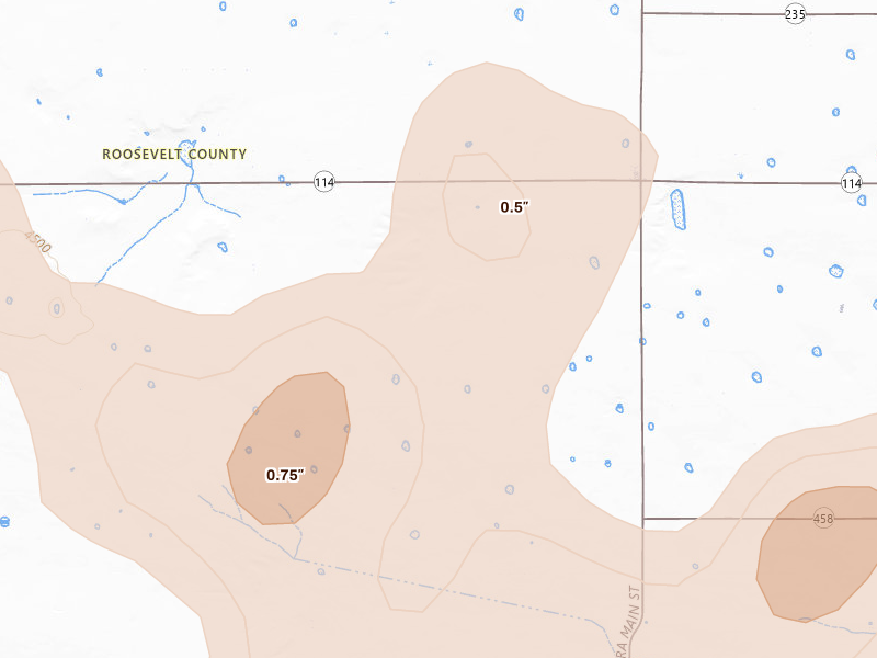 Radar-estimated hail-size map of the storm over Portales, NM on Jun 24, 2026