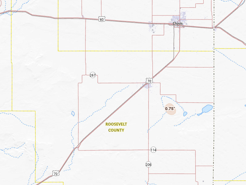 Radar-estimated hail-size map of the storm over Portales, NM on Jul 3, 2026