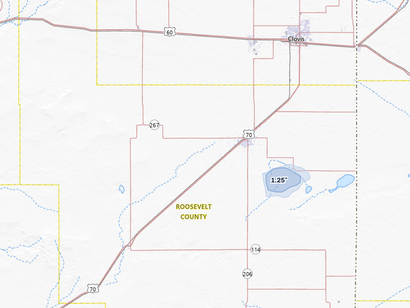NEXRAD radar-signature map of the hail storm over Portales, NM on Jul 3, 2026